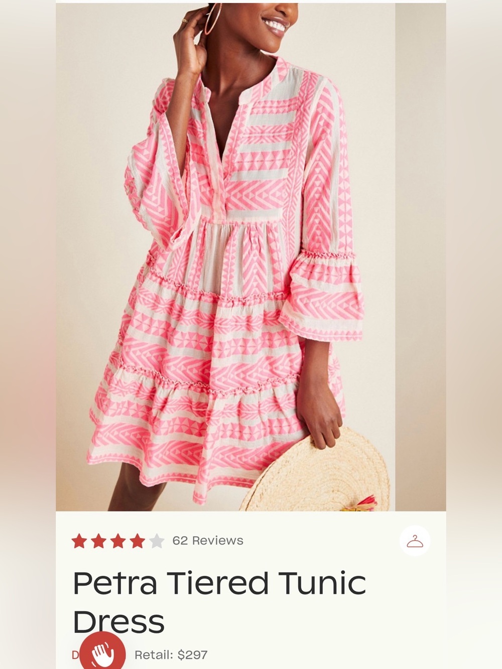 Petra Tiered Tunic Dress | Hot Pink + Ecru | Size Small